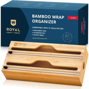 imageROYAL CRAFT WOOD Bamboo Kitchen Foil and Plastic Wrap Organizer for Drawer with Cutter 2SlotsWrap Organizer  2slots