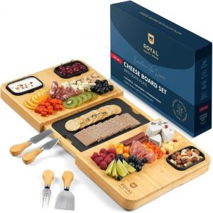 imageROYAL CRAFT WOOD Charcuterie and Cheese Board  Large Bamboo Cheese Board  Serving Tray Platter  House Warming Gifts New Home Gifts for Dad Fathers Day Dad Gifts from Daughter Son Wife  155quotx10quotRectangular Expandable