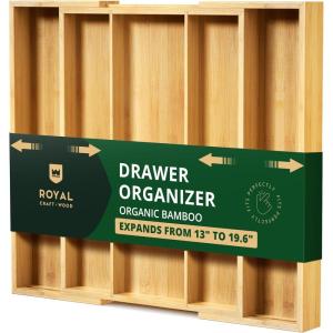 imageROYAL CRAFT WOOD Luxury Bamboo Kitchen Drawer Organizer  Silverware Organizer  Utensil Holder and Cutlery Tray with Grooved Drawer Dividers for Flatware and Kitchen Utensils 9 Slot BlackNatural