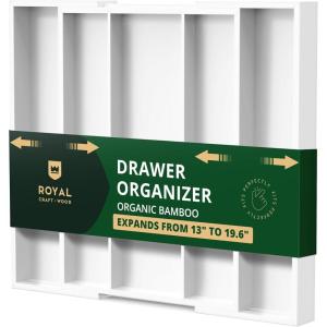 imageROYAL CRAFT WOOD Luxury Bamboo Kitchen Drawer Organizer  Silverware Organizer  Utensil Holder and Cutlery Tray with Grooved Drawer Dividers for Flatware and Kitchen Utensils 7 SlotWhite