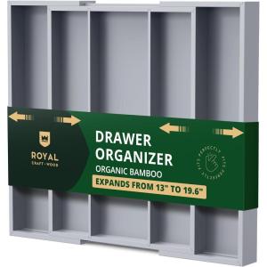 imageROYAL CRAFT WOOD Luxury Bamboo Kitchen Drawer Organizer  Silverware Organizer  Utensil Holder and Cutlery Tray with Grooved Drawer Dividers for Flatware and Kitchen Utensils 9 Slot BlackGray