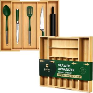 imageROYAL CRAFT WOOD Luxury Bamboo Kitchen Drawer Organizer  Silverware and Utensil Organizer 9 and 5 Slot