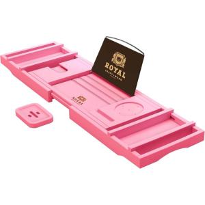 imageROYAL CRAFT WOOD Luxury Bathtub Caddy Tray One or Two Person Bath and Bed Tray Bonus Free Soap Holder Pink