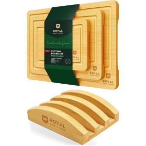 imageROYAL CRAFT WOOD Bamboo Cutting Board Set with Juice Groove 3 Pieces and Cutting Board Organizer