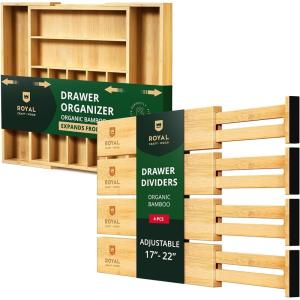 imageROYAL CRAFT WOOD Drawer Divider and Organizer for Kitchen Organization  Luxury Bamboo Silverware Drawer Organizer