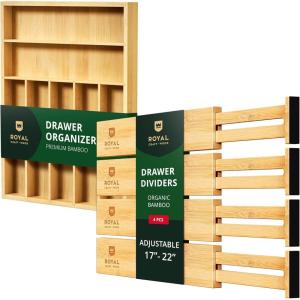 imageROYAL CRAFT WOOD Adjustable Bamboo Drawer Dividers Organizers 1722quot  Bamboo Kitchen Drawer Organizer 7 Slot