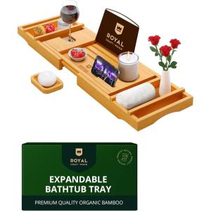 imageNonFoldable Bathtub Tray Caddy for Tub Bamboo Bath Shelf Premium Wood Bath Table Expandable Bathtub ampamp Bathroom Accessories New Home Gifts for Mom Housewarming Anniversary