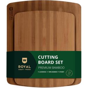 imageROYAL CRAFT WOOD Cutting Boards for Kitchen  Wooden Cutting Board for Meal Prep ampamp Serving NonToxic Bamboo Chopping Board Carbonized Bamboo Durable Charcuterie ampamp Lightweight Serving Boards 2 pcsCarbonized Bamboo Brown