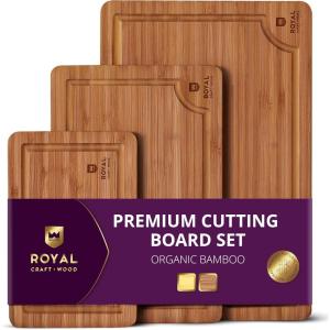 imageROYAL CRAFT WOOD Acacia Wood Cutting Boards Set of 3  Premium Wooden Cutting Boards for Kitchen Meal Prep ampamp Serving  Charcuterie ampamp Chopping Butcher Block for Meat with Deep Juice Groove Side HandlesCarbonized Bamboo