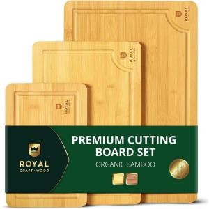 image:imageROYAL CRAFT WOOD Cutting Boards for Kitchen  Chopping Board Set of 3  Wooden Cutting Boards for Meal Prep amp Serving  Bamboo Wood Cutting Board Set  Charcuterie amp Chopping Butcher Block for Meat