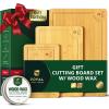 image:imageROYAL CRAFT WOOD Wooden Cutting Boards for Kitchen Meal Prep amp Serving  Bamboo Wood Cutting Board Set with Deep Juice Groove Side Handles  Charcuterie amp Chopping Butcher Block for Meat Set of 3Natural