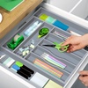 image:imageDrawer Organizer for Kitchen Organization  Expandable Bamboo Silverware Drawer Organizer with Removable Knife Block Bamboo Cutlery NonSlip Utensil Organizer with 7Slot Knife Storage for FlatwareGray