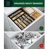 image:imageDrawer Organizer for Kitchen Organization  Expandable Bamboo Silverware Drawer Organizer with Removable Knife Block Bamboo Cutlery NonSlip Utensil Organizer with 7Slot Knife Storage for FlatwareBlackNatural
