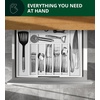 image:imageDrawer Organizer for Kitchen Organization  Expandable Bamboo Silverware Drawer Organizer with Removable Knife Block Bamboo Cutlery NonSlip Utensil Organizer with 7Slot Knife Storage for FlatwareWhite