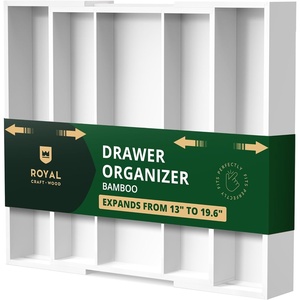 image:imageDrawer Organizer for Kitchen Organization  Expandable Bamboo Silverware Drawer Organizer with Removable Knife Block Bamboo Cutlery NonSlip Utensil Organizer with 7Slot Knife Storage for FlatwareWhite