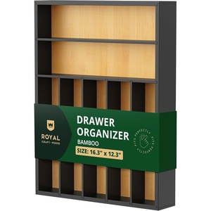 image:imageDrawer Organizer for Kitchen Organization  Expandable Bamboo Silverware Drawer Organizer with Removable Knife Block Bamboo Cutlery NonSlip Utensil Organizer with 7Slot Knife Storage for FlatwareBlackNatural