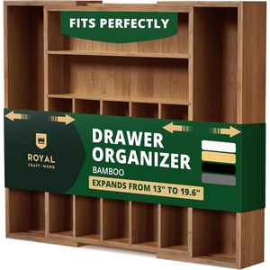 image:imageDrawer Organizer for Kitchen Organization  Expandable Bamboo Silverware Drawer Organizer with Removable Knife Block Bamboo Cutlery NonSlip Utensil Organizer with 7Slot Knife Storage for FlatwareBrown Bamboo