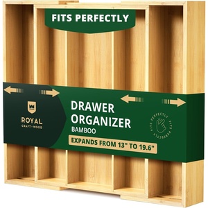 image:imageDrawer Organizer for Kitchen Organization  Expandable Bamboo Silverware Drawer Organizer with Removable Knife Block Bamboo Cutlery NonSlip Utensil Organizer with 7Slot Knife Storage for FlatwareNatural