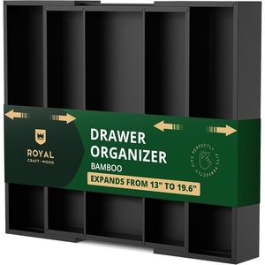 image:imageDrawer Organizer for Kitchen Organization  Expandable Bamboo Silverware Drawer Organizer with Removable Knife Block Bamboo Cutlery NonSlip Utensil Organizer with 7Slot Knife Storage for FlatwareBlack