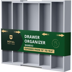 image:imageDrawer Organizer for Kitchen Organization  Expandable Bamboo Silverware Drawer Organizer with Removable Knife Block Bamboo Cutlery NonSlip Utensil Organizer with 7Slot Knife Storage for FlatwareGray
