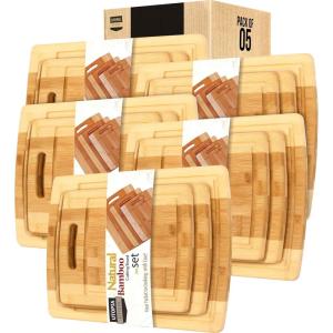 imageUtopia Kitchen 3 Piece Bamboo Cutting Boards with Juice Grooves  BPA Free  Ecofriendly  Natural Organic Bamboo Chopping Boards for Vegetables Meat and Cheese Pack Of 5