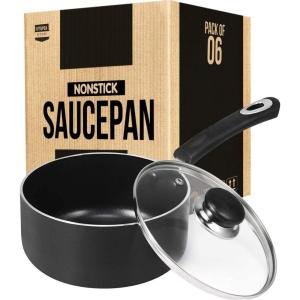 imageUtopia Kitchen Nonstick Saucepan 2 Quarts with Detachable handle ampamp Glass Lid Induction Compatible StayCool Handle Multipurpose Use for Kitchen or Restaurant Grey  Black Pack of 6