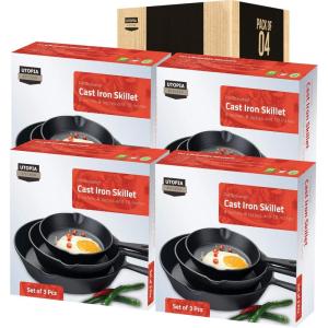 imageUtopia Kitchen PreSeasoned Cast Iron Skillet Set 3Piece  6 Inch 8 Inch and 10 Inch Bulk Pack of 4