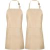 imageUtopia Kitchen 2 Pack Bib Apron Adjustable with 2 Pockets Water and Oil Resistant Cooking Kitchen Chef Apron for Women MenTan