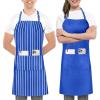 imageUtopia Kitchen 2 Pack Bib Apron Adjustable with 2 Pockets Water and Oil Resistant Cooking Kitchen Chef Apron for Women MenBlue Solid  Stripe