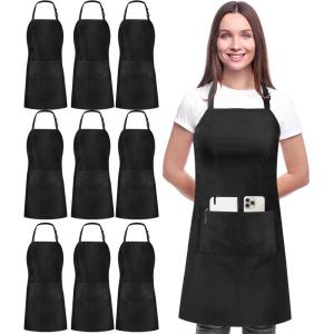 imageUtopia Kitchen 10 Pack Bib Apron Adjustable with 2 Pockets Water and Oil Resistant Cooking Kitchen Chef Apron for Women MenBlack