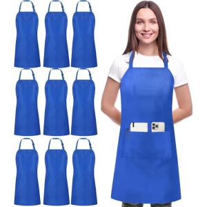 imageUtopia Kitchen 10 Pack Bib Apron Adjustable with 2 Pockets Water and Oil Resistant Cooking Kitchen Chef Apron for Women MenBlue