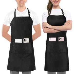 imageUtopia Kitchen 2 Pack Bib Apron Adjustable with 2 Pockets Water and Oil Resistant Cooking Kitchen Chef Apron for Women MenBlack