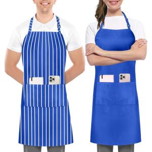 imageUtopia Kitchen 2 Pack Bib Apron Adjustable with 2 Pockets Water and Oil Resistant Cooking Kitchen Chef Apron for Women MenBlue Solid  Stripe