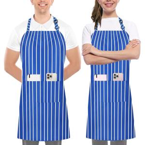 imageUtopia Kitchen 2 Pack Bib Apron Adjustable with 2 Pockets Water and Oil Resistant Cooking Kitchen Chef Apron for Women MenBlue Stripes