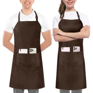 imageUtopia Kitchen 2 Pack Bib Apron Adjustable with 2 Pockets Water and Oil Resistant Cooking Kitchen Chef Apron for Women MenBrown