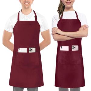 imageUtopia Kitchen 2 Pack Bib Apron Adjustable with 2 Pockets Water and Oil Resistant Cooking Kitchen Chef Apron for Women MenBurgundy