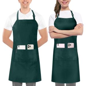 imageUtopia Kitchen 2 Pack Bib Apron Adjustable with 2 Pockets Water and Oil Resistant Cooking Kitchen Chef Apron for Women MenGreen
