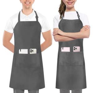 imageUtopia Kitchen 2 Pack Bib Apron Adjustable with 2 Pockets Water and Oil Resistant Cooking Kitchen Chef Apron for Women MenGrey