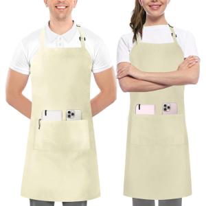 imageUtopia Kitchen 2 Pack Bib Apron Adjustable with 2 Pockets Water and Oil Resistant Cooking Kitchen Chef Apron for Women MenIvory