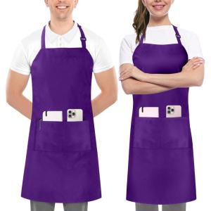imageUtopia Kitchen 2 Pack Bib Apron Adjustable with 2 Pockets Water and Oil Resistant Cooking Kitchen Chef Apron for Women MenPurple