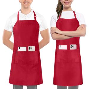 imageUtopia Kitchen 2 Pack Bib Apron Adjustable with 2 Pockets Water and Oil Resistant Cooking Kitchen Chef Apron for Women MenRed