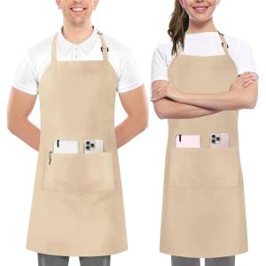imageUtopia Kitchen 2 Pack Bib Apron Adjustable with 2 Pockets Water and Oil Resistant Cooking Kitchen Chef Apron for Women MenTan