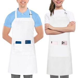 imageUtopia Kitchen 2 Pack Bib Apron Adjustable with 2 Pockets Water and Oil Resistant Cooking Kitchen Chef Apron for Women MenWhite