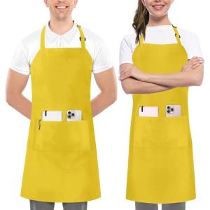 imageUtopia Kitchen 2 Pack Bib Apron Adjustable with 2 Pockets Water and Oil Resistant Cooking Kitchen Chef Apron for Women MenYellow
