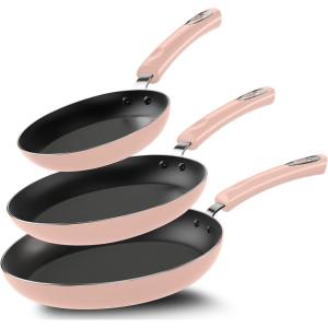 imageUtopia Kitchen NonStick Frying Pan Set with Induction Bottom 3Piece Nonstick Cookware Set Including 8 95 and 11 Inch Frying Pans Nonstick with Bakelite Handle PFOA Free Dishwasher Safe GreyPink  Black