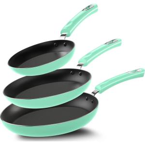 imageUtopia Kitchen NonStick Frying Pan Set with Induction Bottom 3Piece Nonstick Cookware Set Including 8 95 and 11 Inch Frying Pans Nonstick with Bakelite Handle PFOA Free Dishwasher Safe GreyGreen  Black