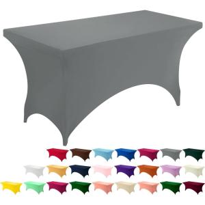 imageUtopia Kitchen Spandex Tablecloth 1 Pack 6FT White 200 GSM Tight Fitted Washable and Wrinkle Resistant Stretch Rectangular Patio Table Cover for Event Wedding ampamp Banquet 72Lx30Wx30H InchGrey