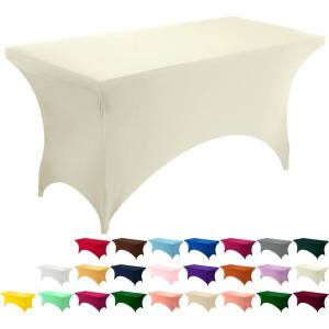 imageUtopia Kitchen Spandex Tablecloth 1 Pack 6FT White 200 GSM Tight Fitted Washable and Wrinkle Resistant Stretch Rectangular Patio Table Cover for Event Wedding ampamp Banquet 72Lx30Wx30H InchIvory