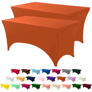 imageUtopia Kitchen Spandex Tablecloth 1 Pack 6FT White 200 GSM Tight Fitted Washable and Wrinkle Resistant Stretch Rectangular Patio Table Cover for Event Wedding ampamp Banquet 72Lx30Wx30H InchOrange