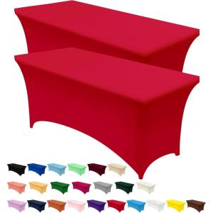 imageUtopia Kitchen Spandex Tablecloth 2 Pack 8FT White Tight Fitted Washable and Wrinkle Resistant Stretch Rectangular Patio Table Cover for Event Wedding Banquet ampamp Parties 96Lx30Wx30H InchRed